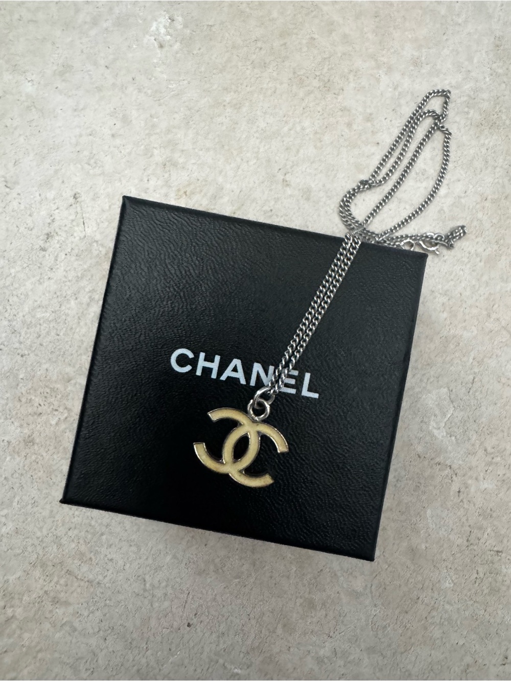 CHANEL CC Logo Enamel Pendant Necklace